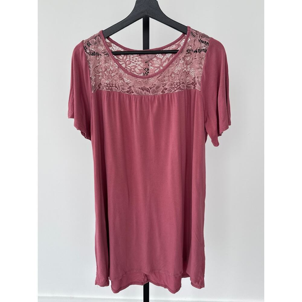 SJS Women’s Short Sleeve Pink Mini Dress with Floral Embroidery Size Large